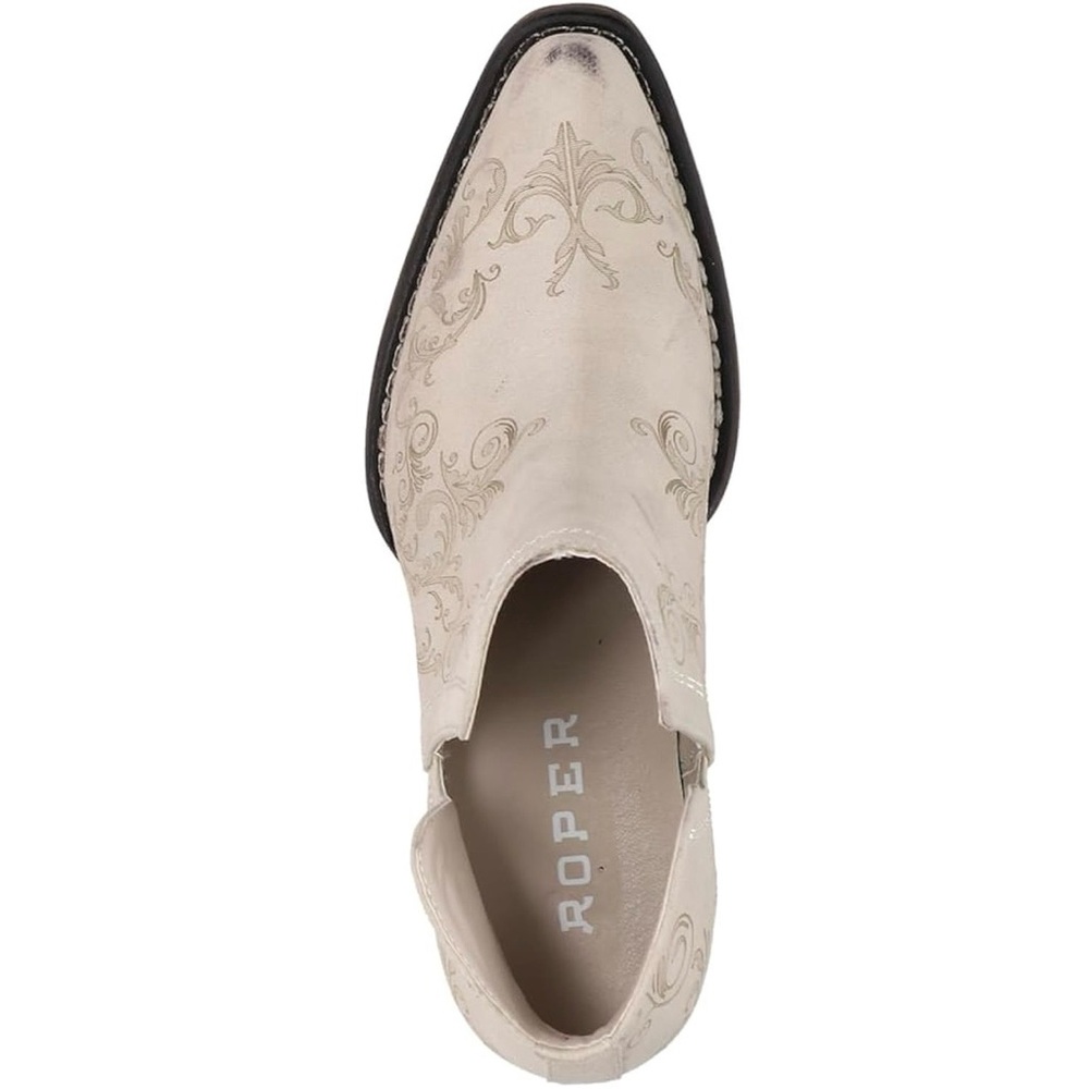 Roper Cream Western Cutout Ankle Booties with Embroidered Scrolls - Picture 2 of 8